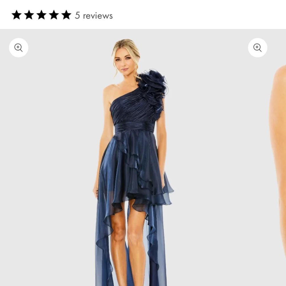 Mac Duggal Navy One-Shoulder Ruffle Dress